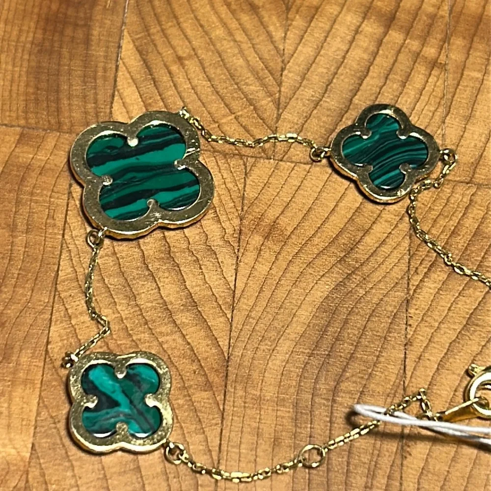 NWT Rachel Zoe 18k gold over sterling silver bracelet malachite clover bracelet